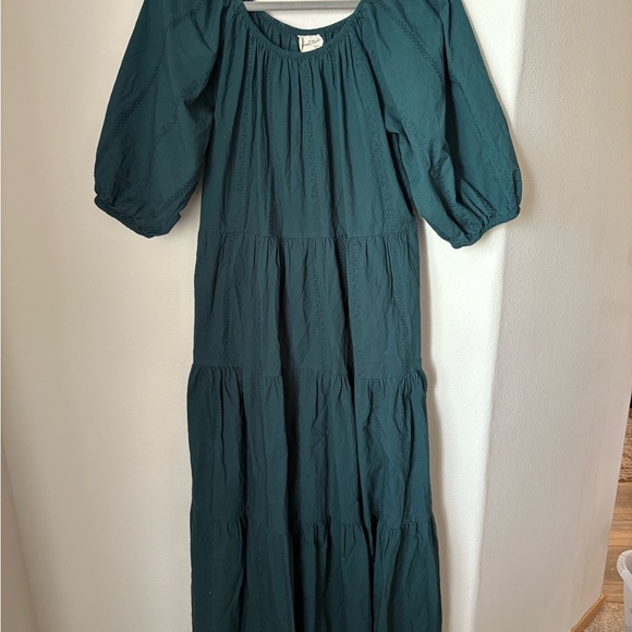 Universal Thread Teal Puff Sleeve Tiered Midi Dress | Size L | 100% Cotton - Picture 2 of 6